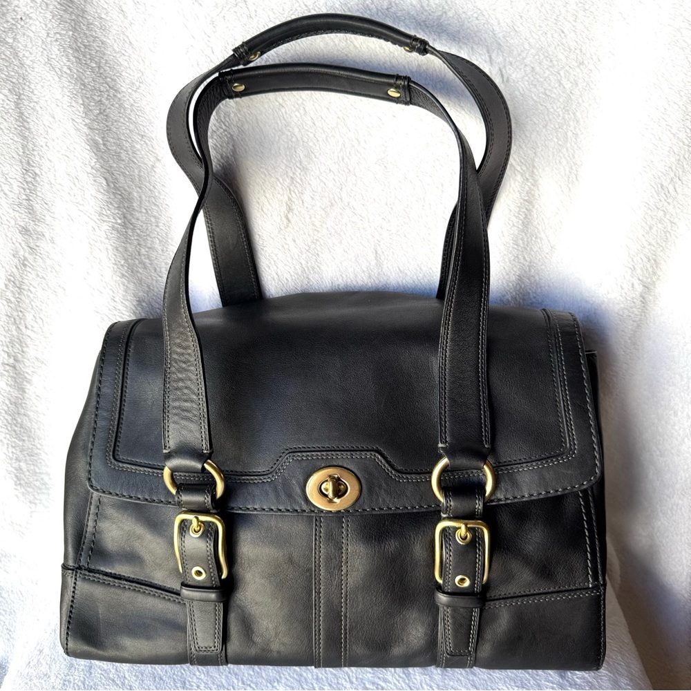 Coach Black Leather Satchel with Gold Accents Hampton 11046